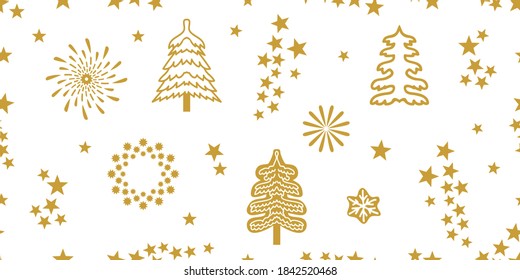 Patrón sin inconvenientes con los símbolos gráficos de Navidad. Elementos artísticos para envolturas de regalo, tarjetas. Primeros, copos de nieve, estrellas.