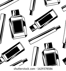 Seamless pattern of graphical,  hand drawn parfumes