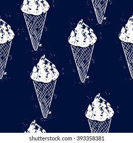 seamless pattern graphics ice cream. Vintage Ice Cream Illustration with sunburst. Template for cafe,restaurant or art works. Vector illustration of vintage ice cream sign.