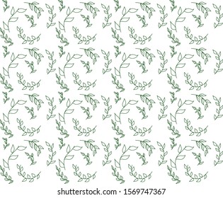Seamless pattern with grass, flower. Floral vector illustration, isolated white background
