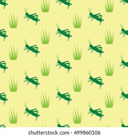 Seamless pattern with grass and grasshoppers. Nice background for nature theme. Easy to print on fabric and paper. Stock vector.