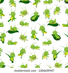 Seamless pattern with grasshopper cartoon