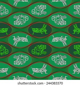 seamless pattern of grasshopper and frog