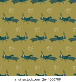 padrão sem costura animal de inseto gafanhoto no vetor de fundo verde papel de parede tecido giftwrap têxtil