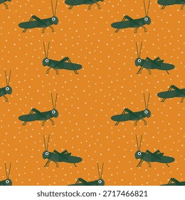 Insecto de saltamontes sin patrón animal sobre fondo naranja Vector Fondo de pantalla textil giftwrap tela