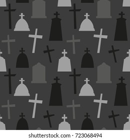 Seamless pattern with gravestone. Halloween background