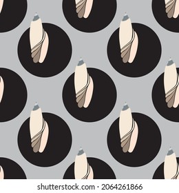 seamless pattern gray black circles and vertical seashell classic vector