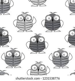 Seamless pattern of gray cheerful hand-drawn owls for printing, fabrics,