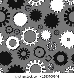 seamless pattern in gray colors with drawings of gears