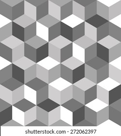 Seamless Pattern Of Gray Cubes. Endless Black And White Cubic Background. Cube Pattern.  Abstract Decoration.
