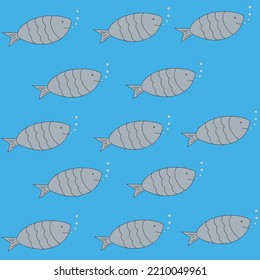 
seamless pattern with gray fishes on a blue background