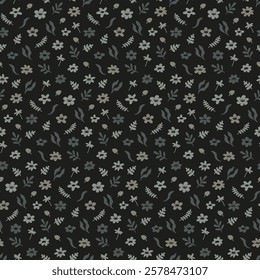 Seamless pattern with gray flowers. Floral print for fabric for baby jackets, children's outerwear, women's raincoats, coats, bags, curtains, home textiles, blankets, pillows. Black flower wallpaper.