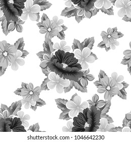 seamless pattern of gray flowers. For your fabric design, greeting, invitation. For wedding birthday party celebration. Vector illustration