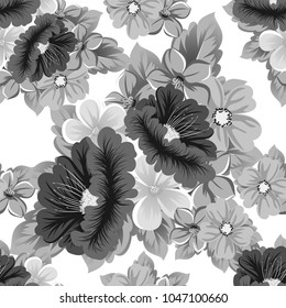 seamless pattern of gray flowers. For your fabric design, greeting, invitation. For wedding birthday party celebration. Vector illustration