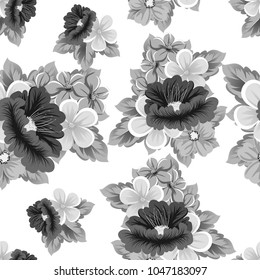 seamless pattern of gray flowers. For your fabric design, greeting, invitation. For wedding birthday party celebration. Vector illustration