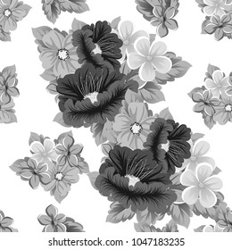 seamless pattern of gray flowers. For your fabric design, greeting, invitation. For wedding birthday party celebration. Vector illustration