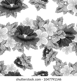 seamless pattern of gray flowers. For your fabric design, greeting, invitation. For wedding birthday party celebration. Vector illustration