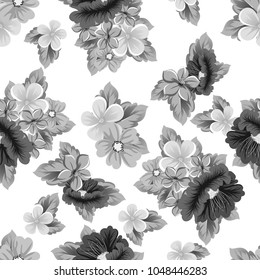 seamless pattern of gray flowers. For your fabric design, greeting, invitation. For wedding birthday party celebration. Vector illustration