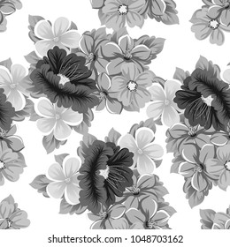 seamless pattern of gray flowers. For your fabric design, greeting, invitation. For wedding birthday party celebration. Vector illustration