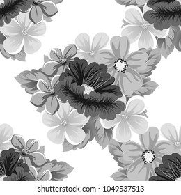seamless pattern of gray flowers. For your fabric design, greeting, invitation. For wedding birthday party celebration. Vector illustration