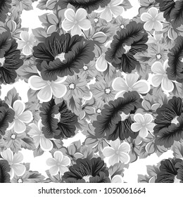 seamless pattern of gray flowers. For your fabric design, greeting, invitation. For wedding birthday party celebration. Vector illustration