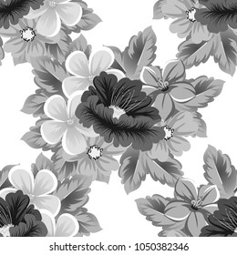 seamless pattern of gray flowers. For your fabric design, greeting, invitation. For wedding birthday party celebration. Vector illustration