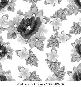 seamless pattern of gray flowers. For your fabric design, greeting, invitation. For wedding birthday party celebration. Vector illustration