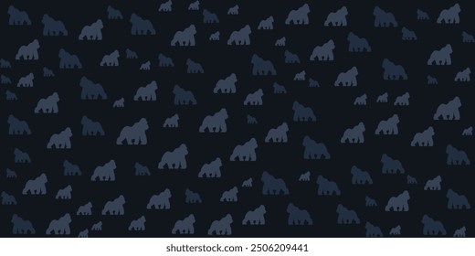 Seamless pattern of gray gorilla silhouettes on a dark background.