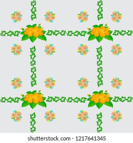 Seamless pattern in gray, green and yellow colors. Vector vintage seamless tropical hibiscus flowers.