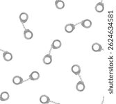 Seamless pattern of gray handcuffs on a white background, representing concepts of law enforcement, arrest, detention, and imprisonment