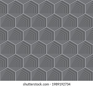 Seamless pattern of gray hexagons on dark gray background. Vector illustration