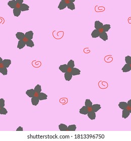 Flores de jazmín grises sin foco aisladas en un fondo rosado. Dibujado con estampado floral de verano, estilo femenino. Niños simples adorno brillante, diseño vectorial eps 10