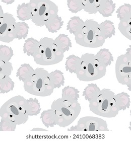 Seamless pattern of gray koala heads