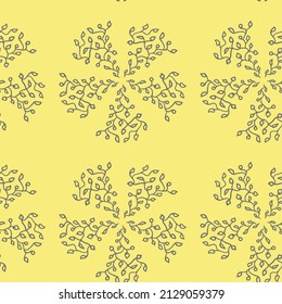 Seamless pattern with gray leafy floral abstract ornament on a yellow background. Vector design for banners, souvenirs, textiles, wrapping paper, prints, decorations, packaging.