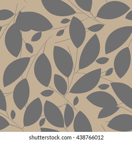 Seamless pattern with gray leaves on ivory background