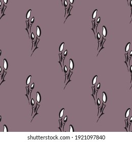 seamless pattern gray lilac small black and white branches with buds vector 