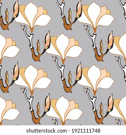 seamless pattern gray magnolia flowers vector 
