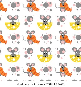 seamless pattern of gray mice with a slice of delicious cheese