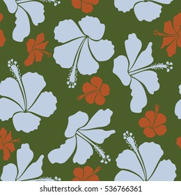 Seamless pattern with gray, orange and green flowers. Floral watercolor seamless background. Vector textile print for bed linen, jacket, package design, fabric and fashion concepts.