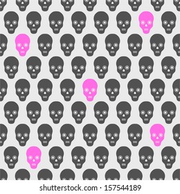 Seamless pattern with gray and pink skulls for textiles, interior design, for book design, website background.