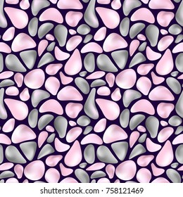 Seamless pattern with gray and pink stones on dark background.Vector illustration.