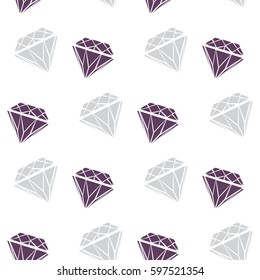 Seamless pattern . Gray and purple polygonal diamonds on white background.