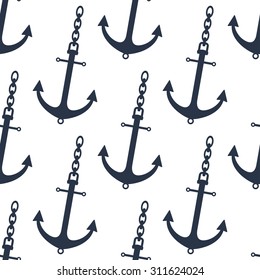 Seamless pattern of gray ship anchors with chain for marine and nautical design