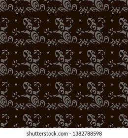 Seamless pattern of gray silhouettes frogs in Maori style