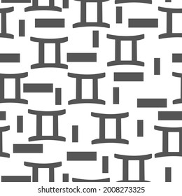 Seamless pattern of gray silhouettes of the zodiac sign Gemini and rectangles of different sizes on a white background vector illustration