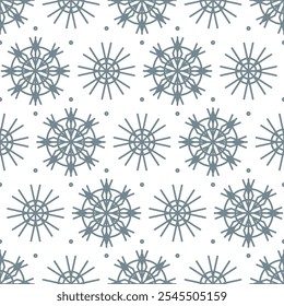Seamless pattern of gray snowflakes on a white background