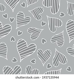 seamless pattern with gray striped hearts on a white background