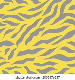 Seamless pattern with gray stripes on a yellow background, like a tiger. Print for modern fabrics, throw pillows, wrapping paper. Trendy colors of 2021. Vector.