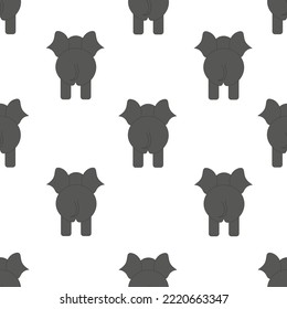 Seamless Pattern With Gray Thai Elephant View Of The Back. Creative Background With African Elephants. Banner For National Thai Elephant Day. Exotic Animals Backdrop.