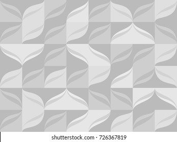 Seamless pattern from gray tiles and waves background. Light abstract vector waves motion pattern from square tiles illustration.